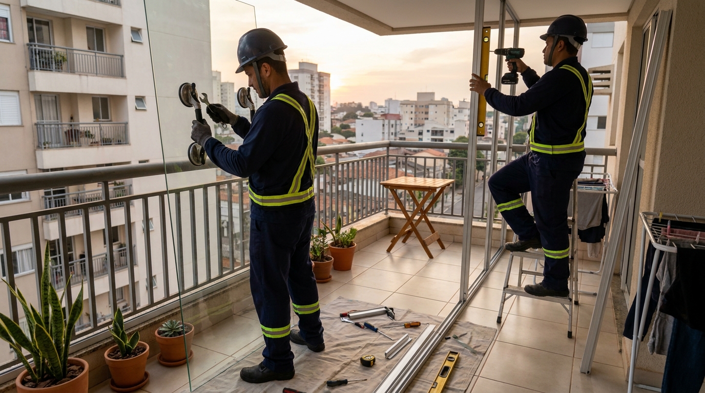Instalação de parede de vidro em sacada em Belo Horizonte-MG